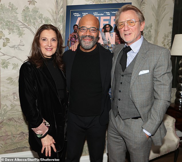 Former James Bond actor Daniel Craig (right) reunited with his 007 co-stars Jeffery Wright (center) and producer Barbara Broccoli (left) as they stepped out for the screening of American Fiction in New York
