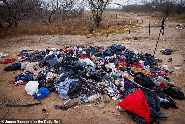 Garments and other personal belongings discarded by illegal immigrants before being taken into custody by Border Patrol agents in Eagle Pass this week