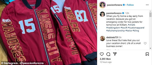 A fashion designer in Maryland hinted that Taylor Swift might order before Sunday's game