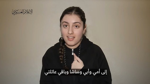 Palestinian terror group Hamas has released a chilling new video showing three young Israeli women who have been held hostage in Gaza since the October 7 attack.  The three women have been identified as 19-year-old Daniela Gilboa, 19-year-old Karina Ariev (pictured) and 30-year-old Doron Steinbrecher.