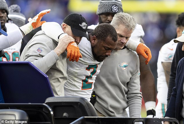 The 27-year-old linebacker had to be helped onto a cart after suffering the injury in the fourth