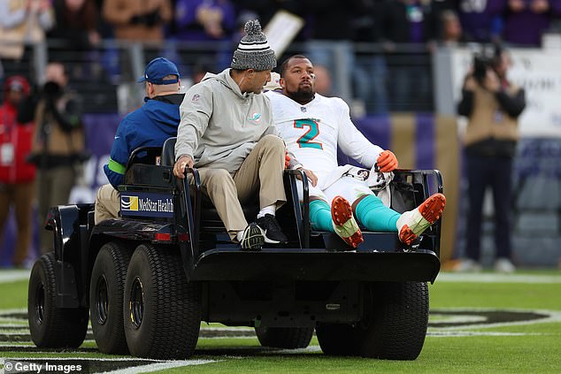 Bradley Chubb leaves the field with a feared knee injury due to a torn ACL in a loss to the Ravens