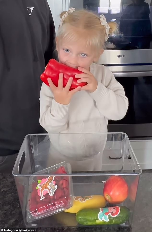 He explained that he puts stickers of Disney characters such as Elsa from Frozen and Winnie the Pooh directly on fruits, vegetables and packaging to entice his two-year-old daughter