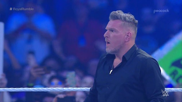 ESPN's Pat McAfee made a shocking but short-lived appearance at the Men's Royal Rumble