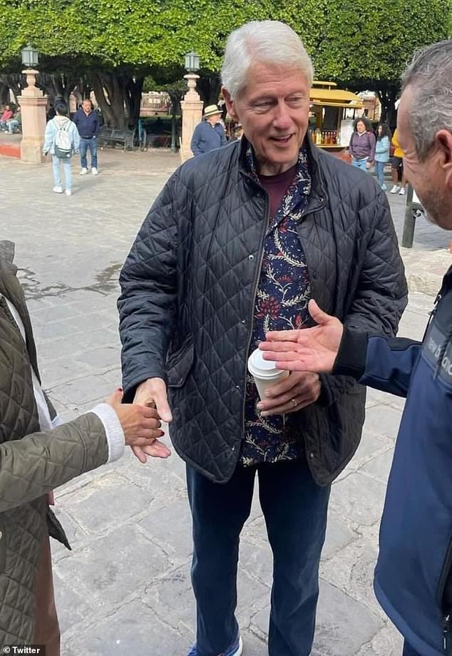 Clinton was captured along with tourists in the main square of San Miguel de Allende, Guanajuato