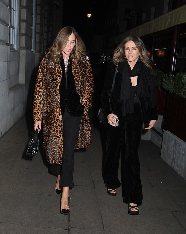 Elizabeth Hurley and Trinny Woodall enjoyed a girls' night out in Mayfair on Wednesday evening