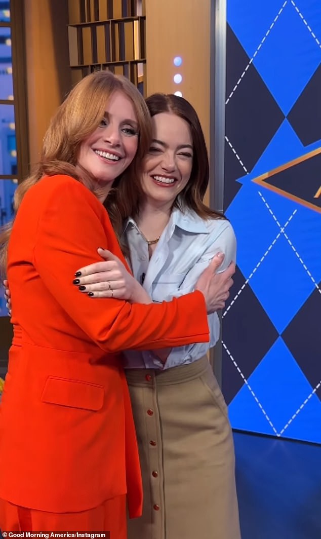 Emma Stone (R) unexpectedly ran into her former co-star Bryce Dallas Howard (L) on Tuesday while they were both taping Good Morning America segments at the Times Square studio in Midtown Manhattan.