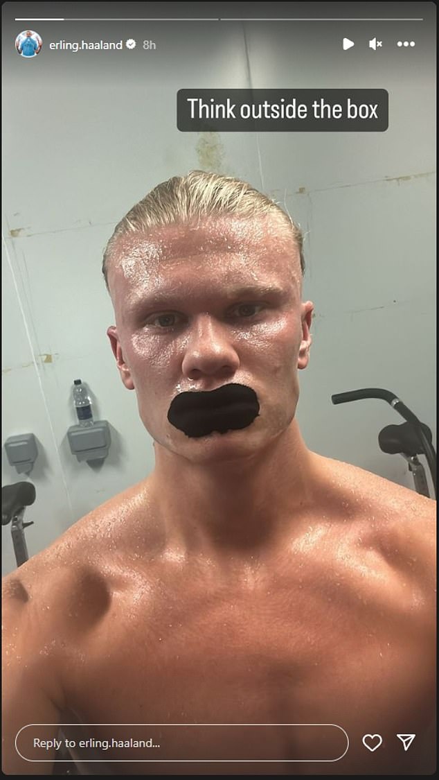 Erling Haaland shared a photo of himself wearing a ventilator on his social media pages