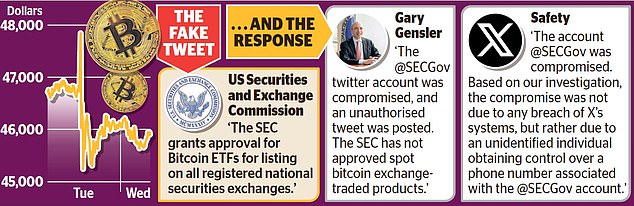 Rogue tweet: A hacker broke into the US Securities and Exchange Commission's X-account and posted that Bitcoin had gotten a regulatory boost