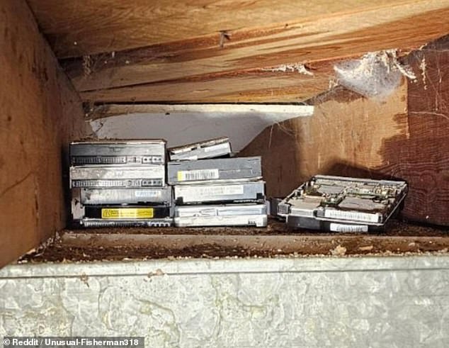 The unnamed woman, believed to be from the US, shared her terrifying story with Reddit after finding a secret compartment in the ceiling full of hard drives - all with first names written on them.