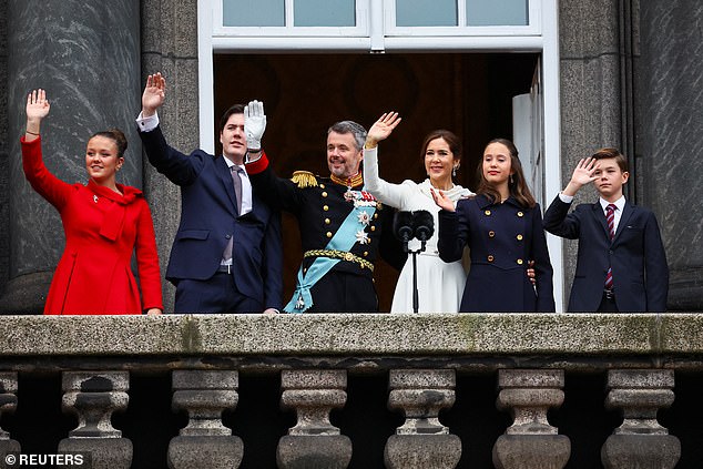 The children of Denmark's new king and queen joined their parents on the balcony of Christiansborg Castle today as they celebrated the momentous change