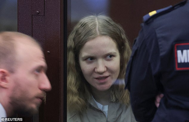 Daria Trepova (seen in court today), 26, is accused of knowingly blowing up prominent Putin propagandist Vladlen Tatarsky, 40, by handing him a bomb hidden in a statuette