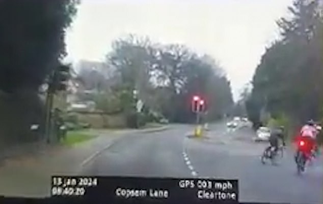 The footage has divided opinion on social media, with people calling for the last 10 seconds to be posted showing the cyclists running red lights