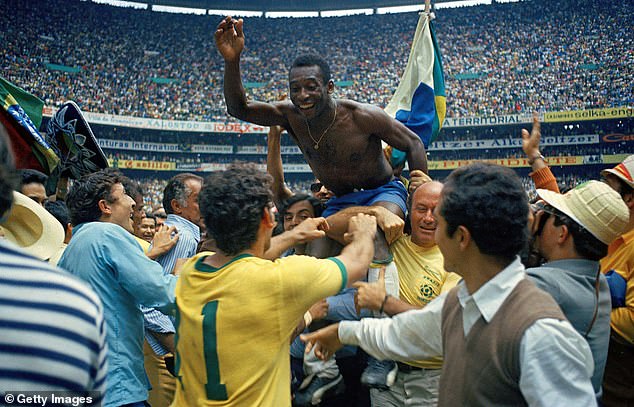 Pele celebrates after winning the 1970 World Cup match in Mexico against Italy