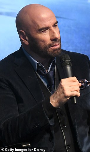 John Travolta speaks on stage during a screening of Disney+'s original short film The Shepherd at The London West Hollywood on January 9 in Los Angeles,