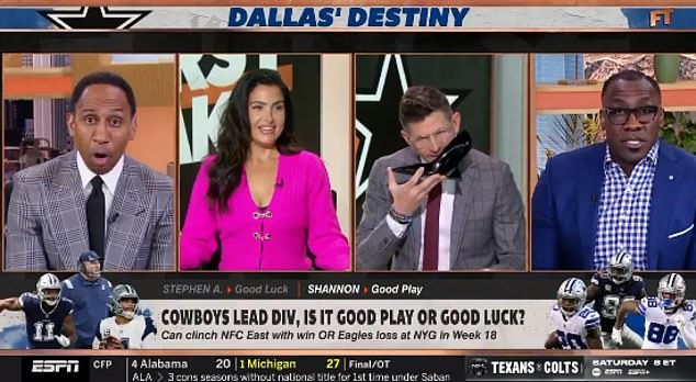 Dan Orlovsky's sniff confused his 'First Take' colleagues, with Molly Qerim's shoe right near his nose