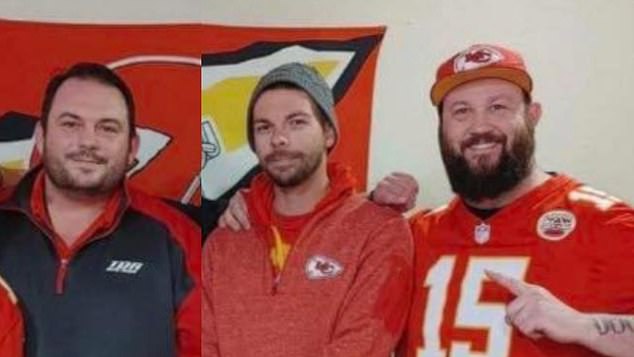 David Harrington, Clayton McGeeney and Ricky Johnson (L-R) were found frozen to death on January 9, two days after watching a Chiefs playoff game at a friend's home.  The homeowner's name is now Jordan Willis