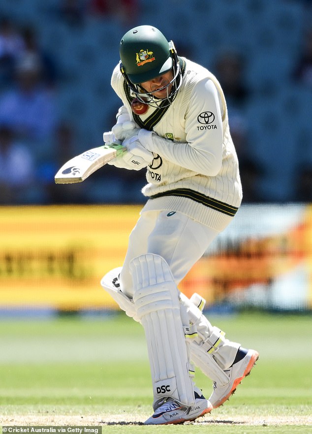 Australian star Usman Khawaja retired injured after being left bleeding from the mouth when he was hit by a delivery from young Windies sensation Shamar Joseph