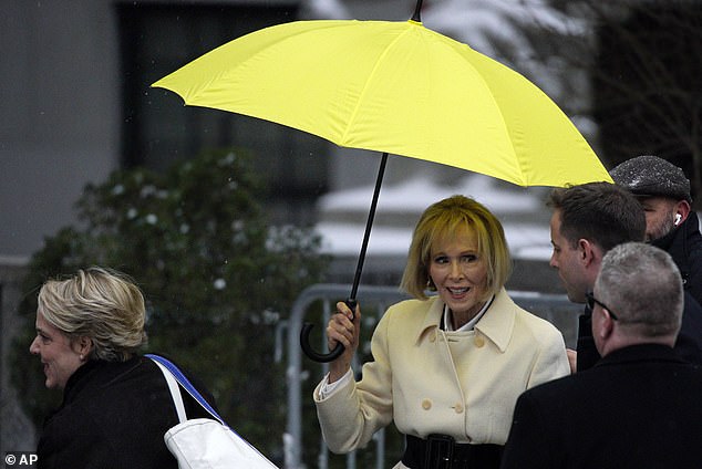 E. Jean Carroll arrives in court in Manhattan for the $10 million defamation fraud trial against Donald Trump