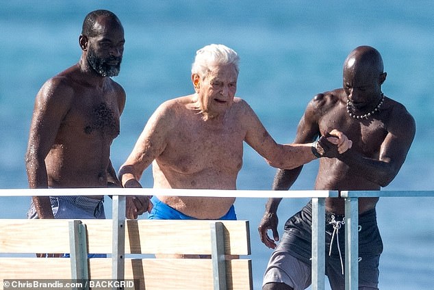 Billionaire philanthropist George Soros, 93, was spotted on holiday in Bridgeport, Barbados