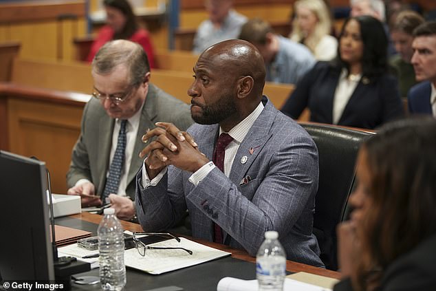 Nathan Wade, 51, is pictured in court on January 12 amid his controversial divorce and allegations that he had a relationship with the district attorney