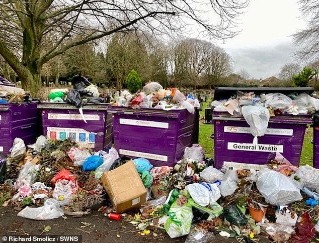 Bins at Whitworth Road Cemetery, Swindon, remained overflowing on Christmas Day