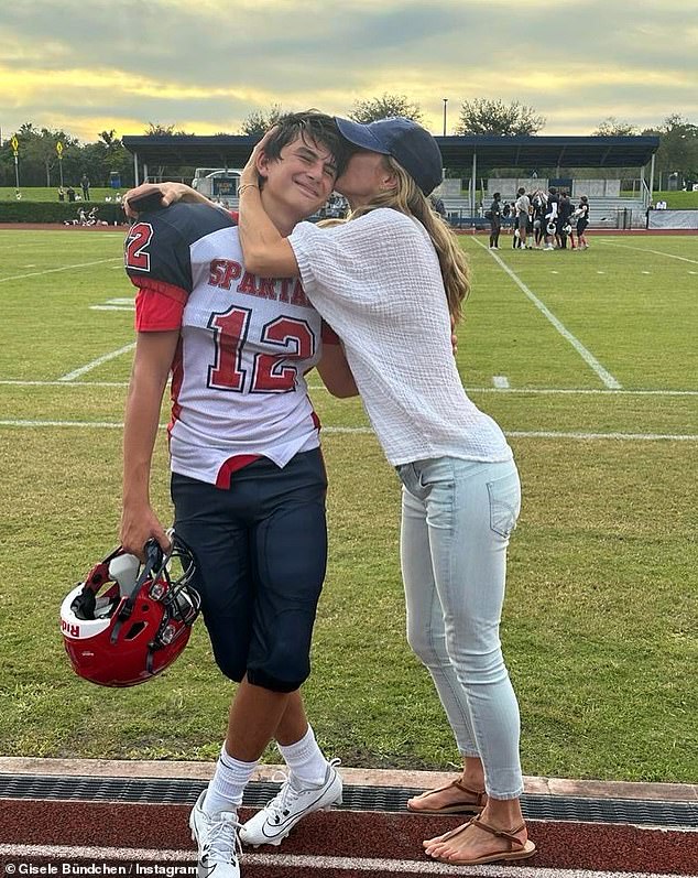 “Sometimes I get resistance, especially because they are now in two different houses and there are two different ways,” the model and mother of two revealed.  “But I feel like I owe it to my children because of what my mother taught me;  she is pictured with son Benjamin, 14