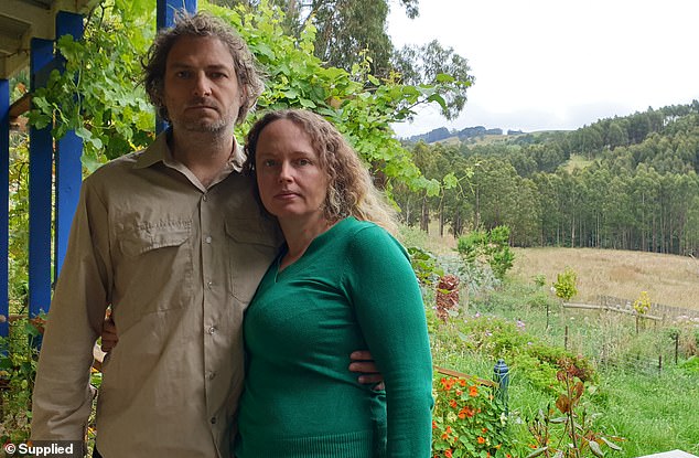 Glenn Todd and Tiffany Harrison say their home in rural eastern Victoria will be impossible to sell if a quarry on a nearby timber plantation is approved.  The couple is pictured on their veranda