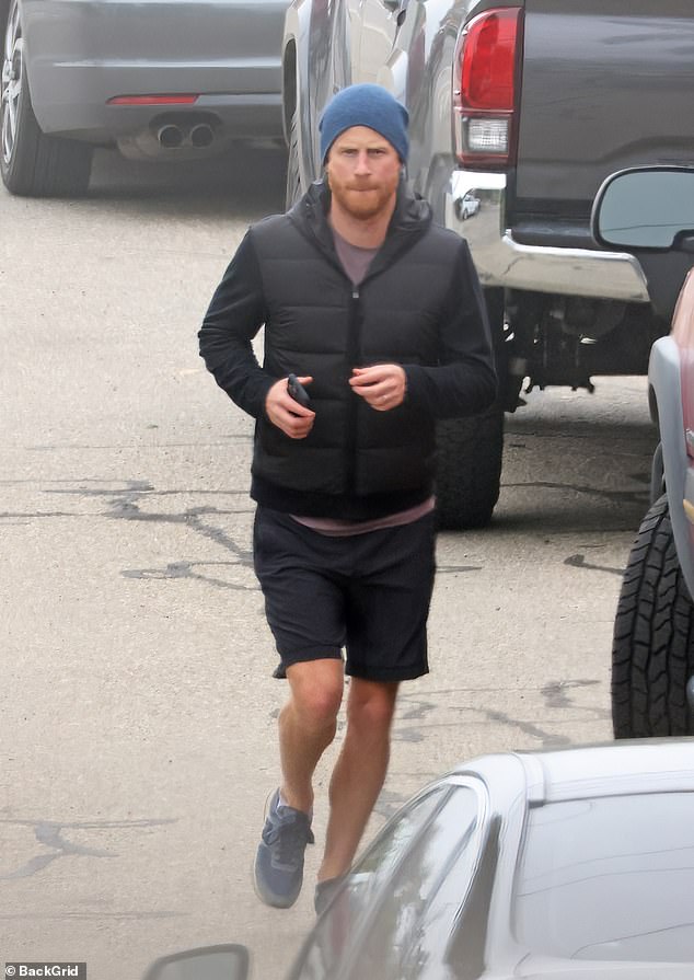 The glowing Prince Harry was seen for the first time since DailyMail.com revealed that Queen Elizabeth was distraught over his and Meghan's decision to name their baby daughter Lilibet - the late monarch's nickname