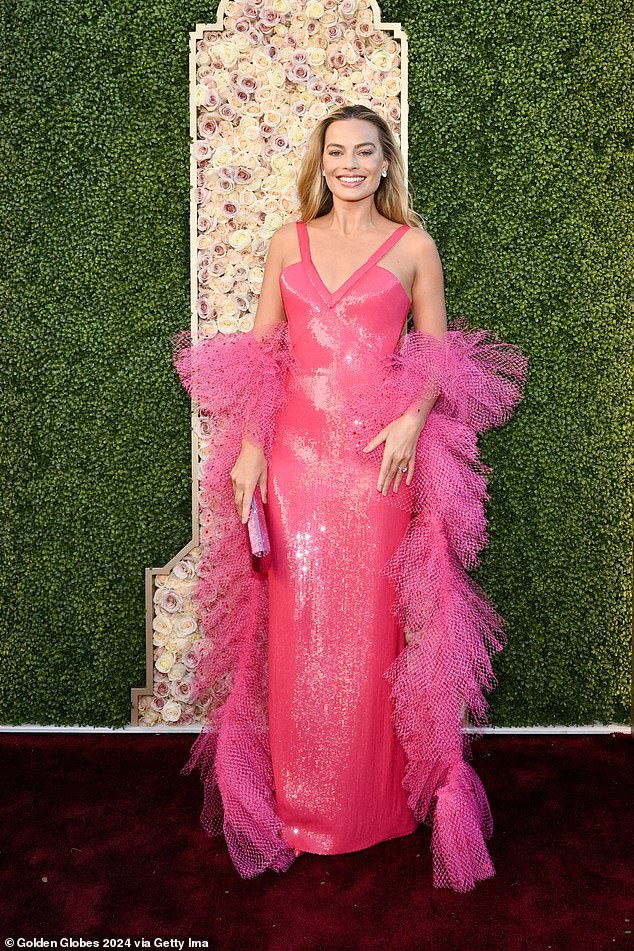 Margot Robbie channeled Barbie once again as she arrived on the star-studded red carpet of the 2024 Golden Globes, held at the Beverly Hilton Hotel on Sunday