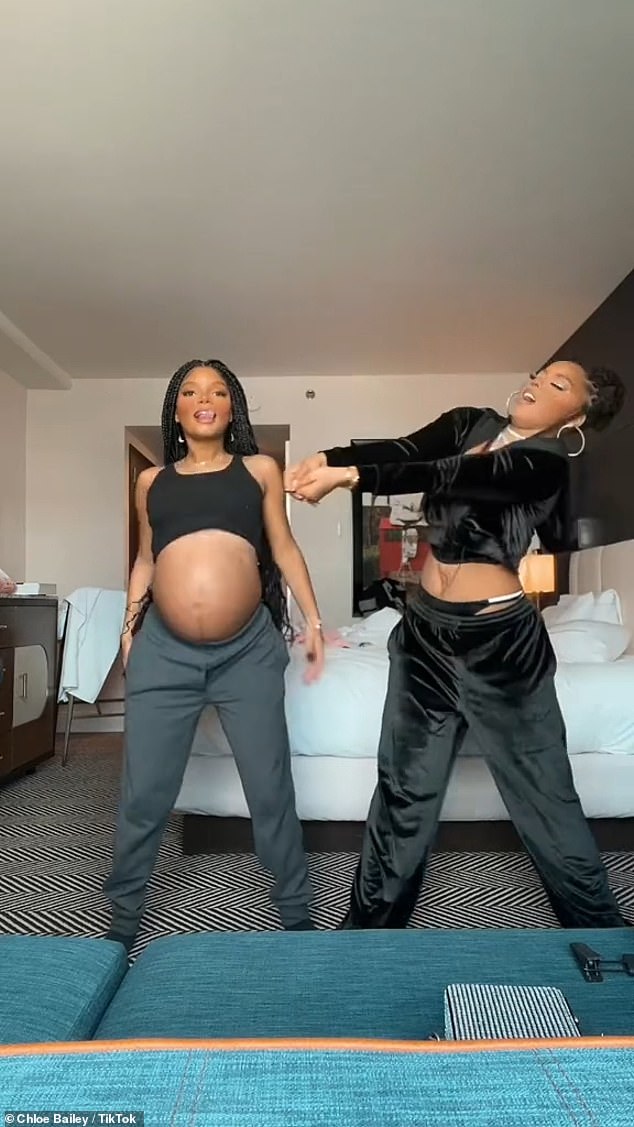 Halle Bailey revealed why she decided to keep her pregnancy a secret after recently announcing the birth of her son;  Seen in a throwback clip from her pregnancy with sister Chloe