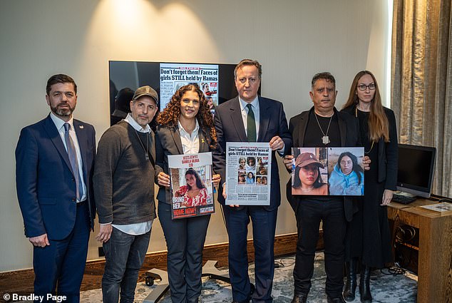 British Foreign Secretary David Cameron (third from right) and Rishi Sunak met the families of Gaza prisoners this week