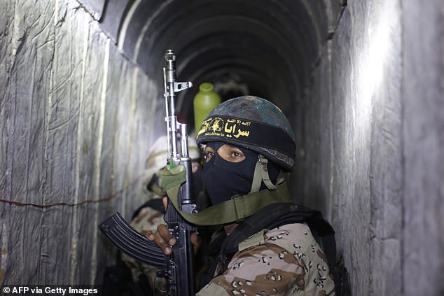 The network of tunnels was built after Hamas took control of the Gaza Strip in 2007 and has since been used to carry out several attacks on Israel (photo, Palestinian militants in the tunnels)