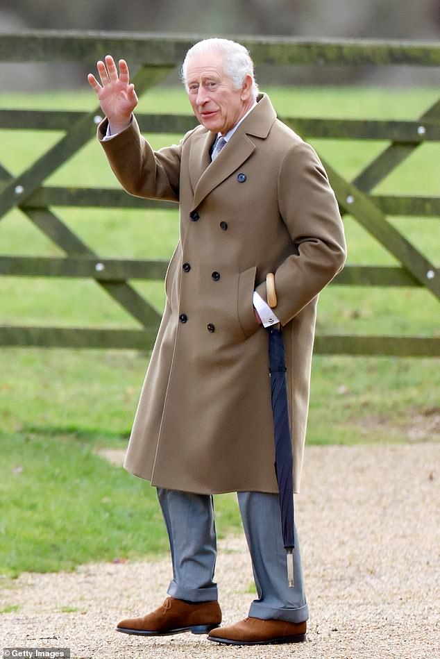 King Charles, 75, is currently preparing for his own operation next week to treat an enlarged prostate (His Majesty pictured at Sandringham estate on January 7)