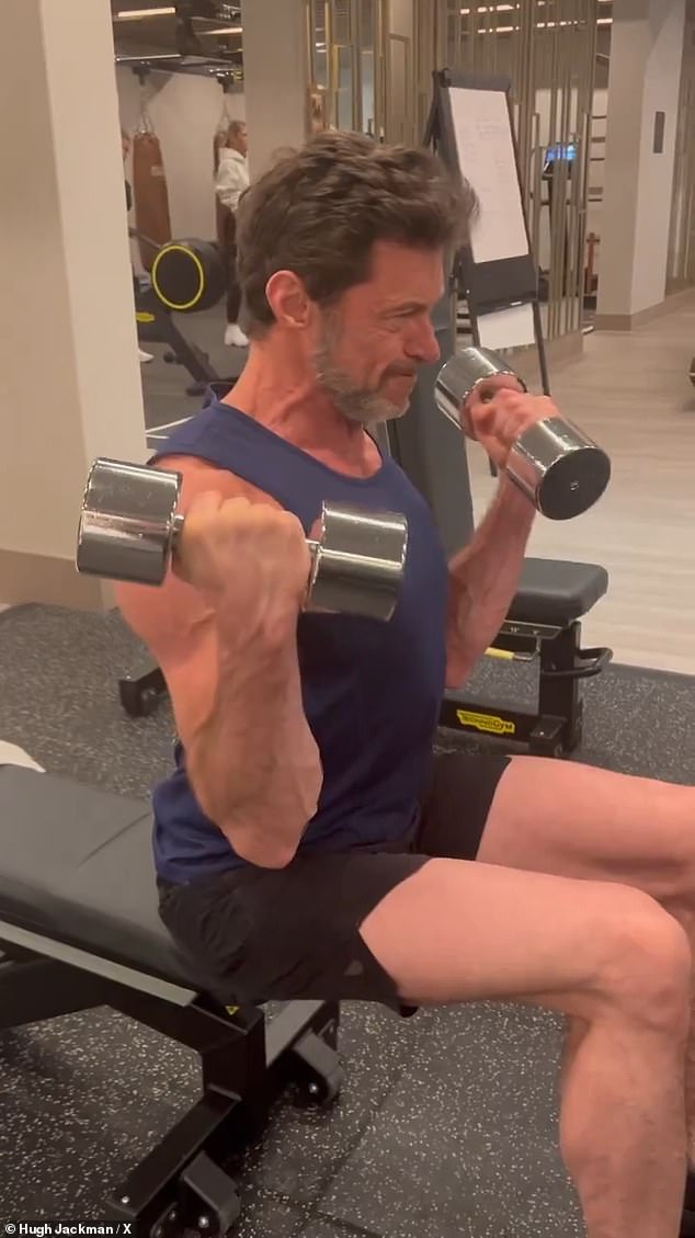 Hugh Jackman hit the gym early Saturday morning and shared a short video clip of his workout on Instagram and X (formerly Twitter)