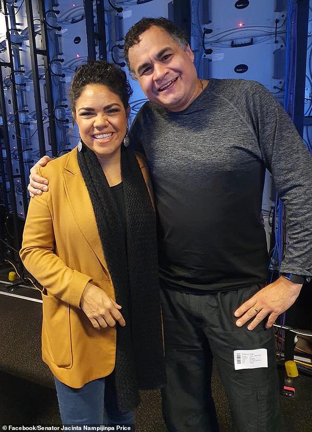 Anthony Dillon, a 'part Aboriginal Australian' academic and commentator on indigenous affairs, insists that the word 'Aborigine' is not offensive.  He is pictured with Jacinta Nampijinpa Price, the federal shadow minister for Indigenous affairs