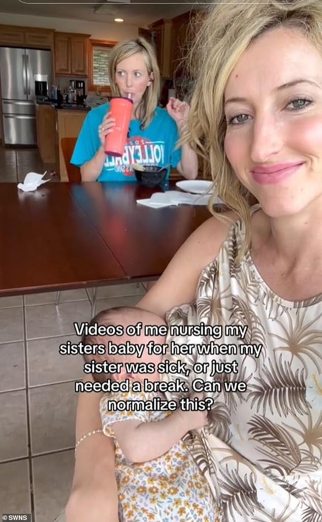 Emily Boazman, from the US, often breastfeeds her niece to give her sister Katelyn a break.  Ms Boazman told FEMAIL: 'I am sharing these videos in the hope that it will help normalize breastfeeding others' babies'