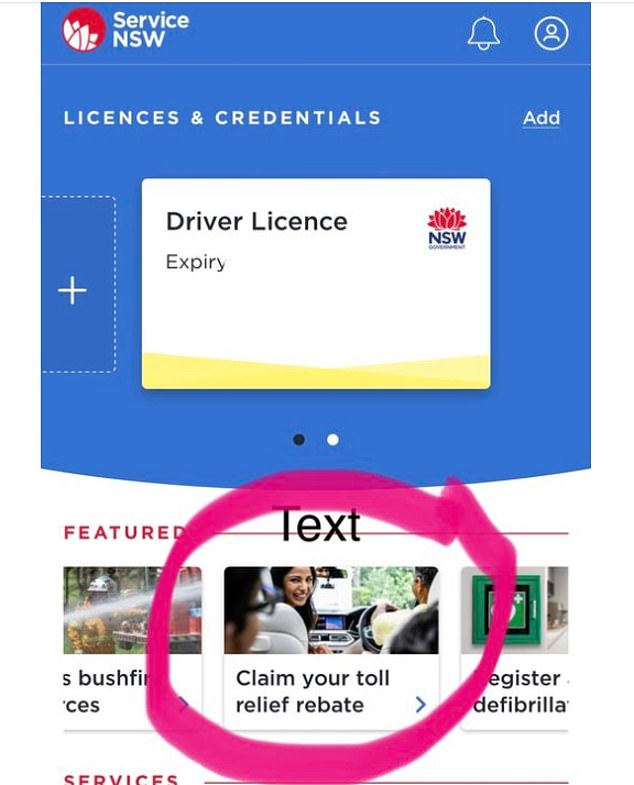 The woman used the ServiceNSW app and claimed the toll waiver discount.  Motorists who spend more than $375 on tolls in a financial year can claim a 40 percent discount