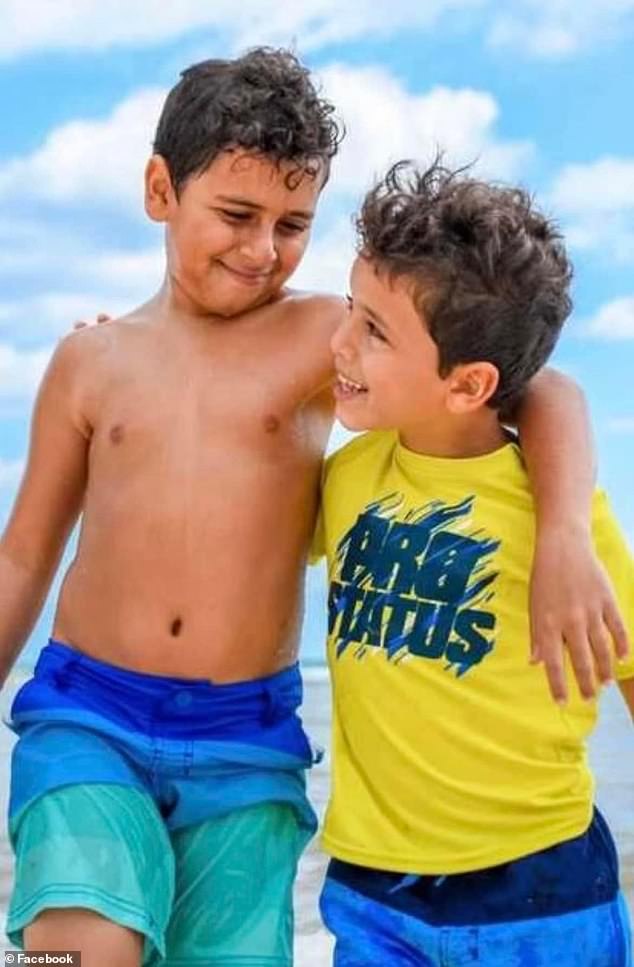 An eyewitness testified in court that he saw one of the boys go 'into the air' after the alleged car collision (photo: brothers Mark and Jacob Iskander, eight and 11)