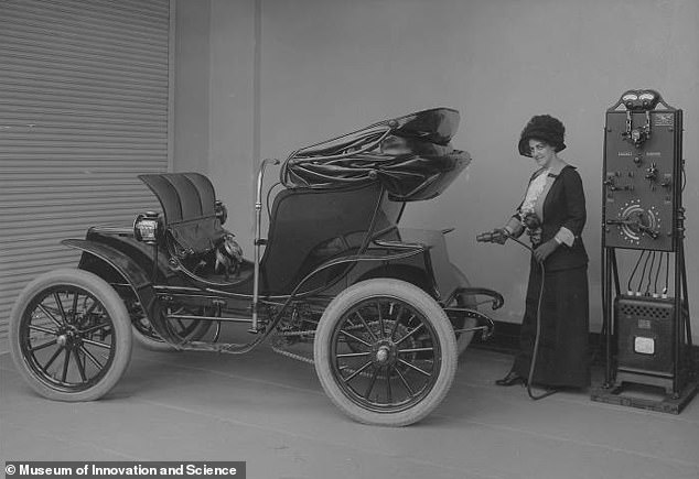 Someone plugging in their electric car to charge may seem like a typical scene from modern life.  But these photos are anything but modern and were actually taken 112 years ago