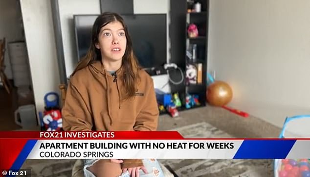 An apartment complex in frigid Colorado Springs has left residents, including Jessalynn Nostrum (pictured), furious and children crying in pain due to a lack of heat