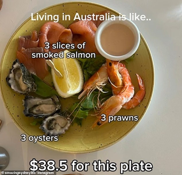 The 'assorted seafood plate' included king prawns, Sydney rock oysters, smoked salmon, lemon and cocktail sauce, but it was the portions that upset the customer