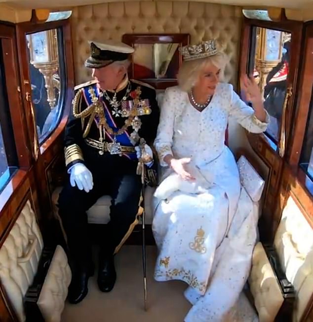 King Charles and Queen Camilla in their carriage on their way to the State Opening of Parliament in November