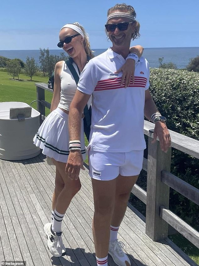 Justin Hemmes hosted a spectacular tennis-themed New Year's Eve party at his stunning Narooma property on Sunday evening.  Pictured with friend Madeline Holtznagel