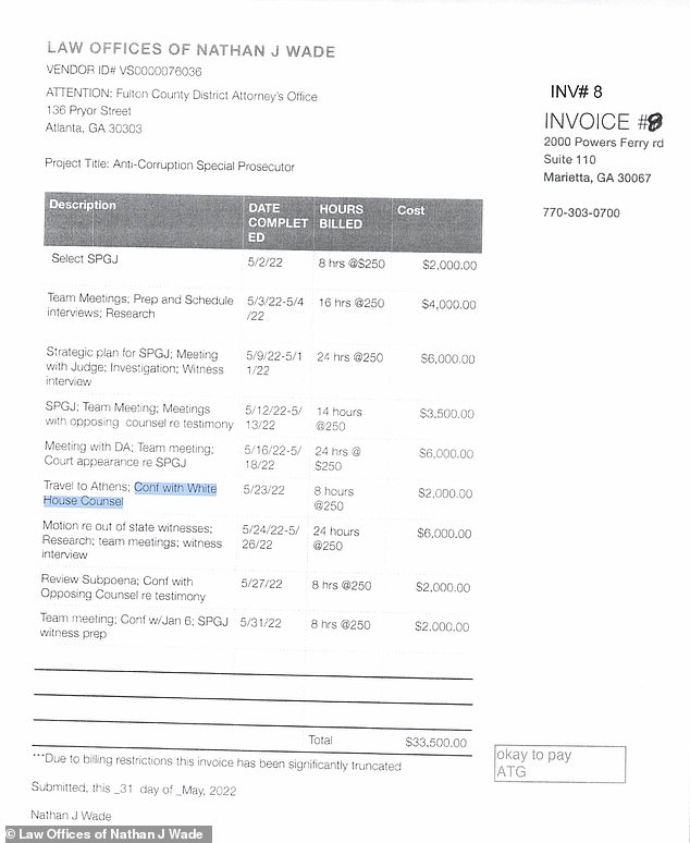 Invoices from lawyer lover hired by Fani Willis to prosecute