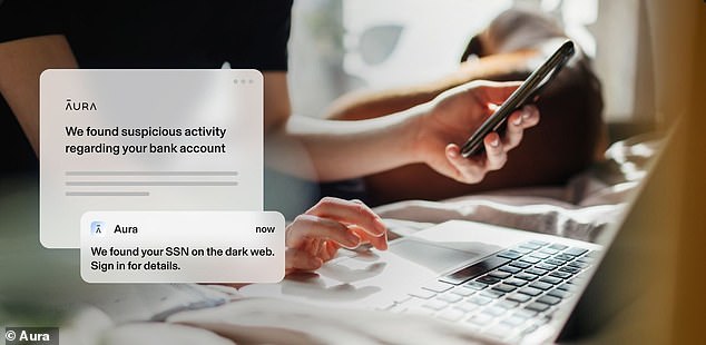 The AI-powered app Aura monitors and tracks accounts to prevent digital crimes such as scams, hacks and identity theft