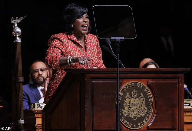 Cherelle Parker, the newly sworn-in 100th mayor of Philadelphia, delivers her inauguration speech at the ceremony on Tuesday