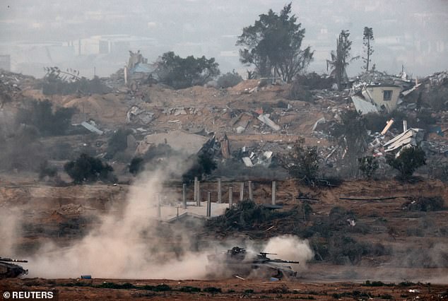 A tank maneuvers in central Gaza, amid the ongoing conflict between Israel and the terrorist group Hamas