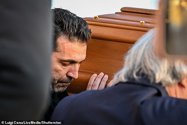 Buffon was one of the pallbearers at the funeral after Riva died on Monday