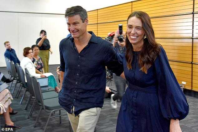 Jacinda Ardern will marry her long-time partner Clarke Gayford at an elite venue on Saturday after several years of delays and cancellations (the couple are pictured in January 2023)